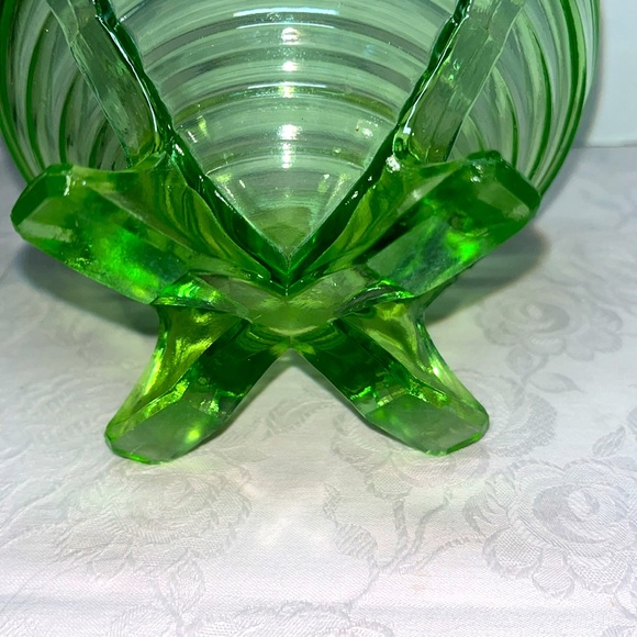 EAPG Footed Bowl Sierra “Swirl” Anchor Hocking, 1930, Green Depression Glass - Picture 6 of 12